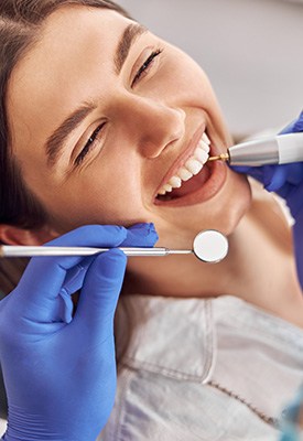 Woman smiling at the dentist