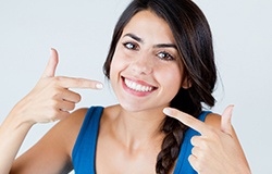 woman pointing smile